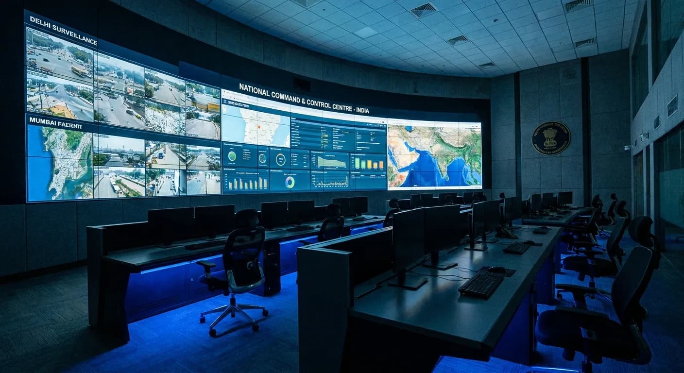 Modern control room with large video wall displaying real-time operational data