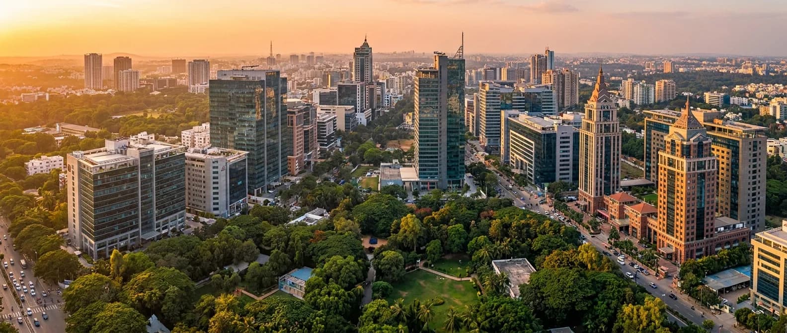Bangalore city skyline representing Achyutam Corporate headquarters